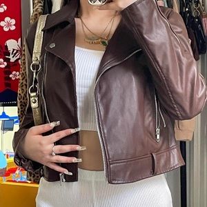 brown faux leather jacket